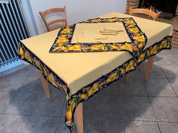 Tovaglia rettangolare in puro cotone oro e blu