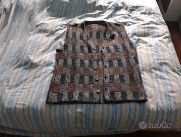 Nuovo Gilet-Uomo tg M/L 100%Lana-patchwork quadri