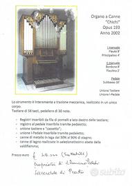 ORGANO A  CANNE "CHICHI" OPUS 193 ANNO 2002