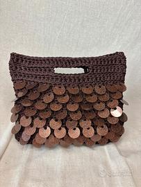 Borsa marrone con paillettes marroni uncinetto