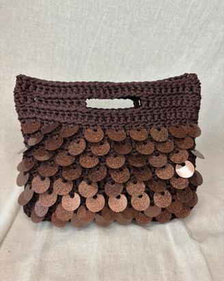 Borsa marrone con paillettes marroni uncinetto