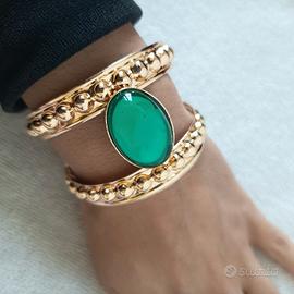 Bracciale cuff oro pietra verde smeraldo
