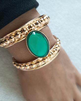Bracciale cuff oro pietra verde smeraldo