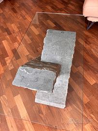 Tavolino in vetro e base in pietra - Stones