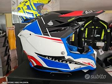 Casco cross airoh aviator 3 push blue red gloss
