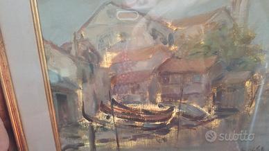 Dipinto ad olio Novecento "scorcio di laguna