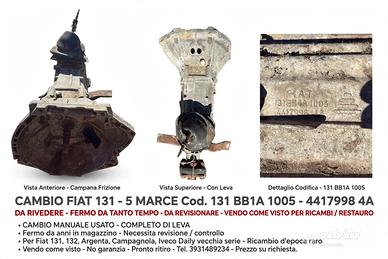 CAMBIO FIAT 131 - 5 MARCE Cod. 131 BB1A 1005