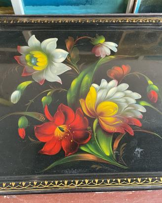 Vassoio Vintage Russo URSS Zhostovo in Metallo