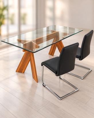 Tavolo Design 160×80 in Vetro Temperato + 2 Sedie