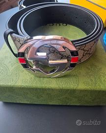 CINTURA GUCCI PELLE E TESSUTO 