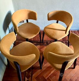 6 sedie/poltroncine in velluto ocra lavabile