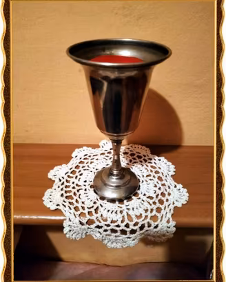CALICE ANTICATO CON CANDELA ROSSA FUSA **NUOVO**