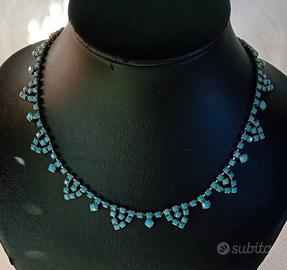 Collana girocollo vintage con pietre turchesi 
