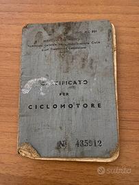 certificato per ciclomotore  d'epoca