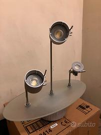 Coppia lampadari a faretto in vetro e acciaio