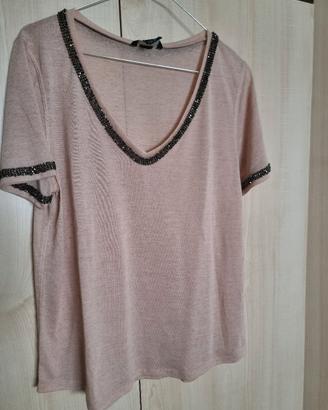 T-shirt rosa cipria H&M con strass