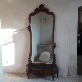 SPECCHIERA con cornice e base in legno NOCE ITALIA