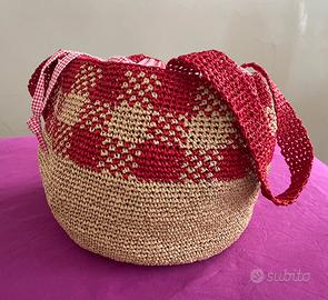 Borsa artigianale in rafia e cotone