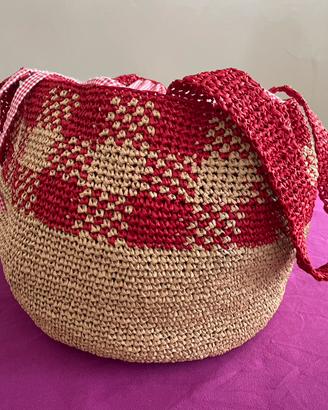 Borsa artigianale in rafia e cotone