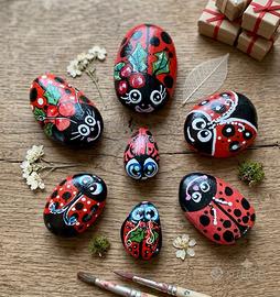 set coccinelle portafortuna dipinte  a mano 