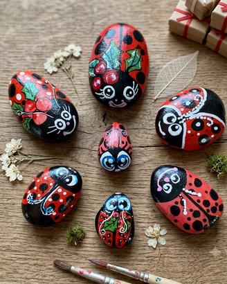set coccinelle portafortuna dipinte  a mano 