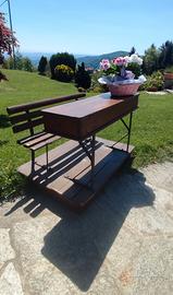 Banco scuola vintage in legno e ferro