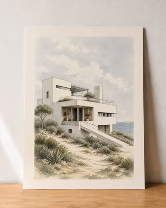 Rifugio modernista sul mare – poster A3