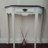 consolle legno bianca a mezza luna con cassettino