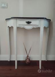 consolle legno bianca a mezza luna con cassettino