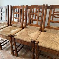 8 Sedie in legno massello impagliate