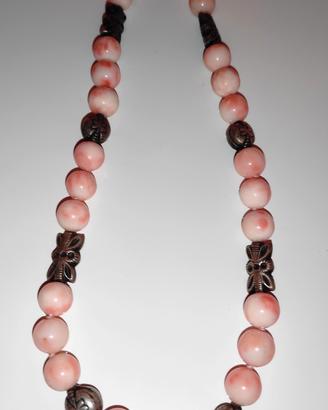 Collana corallo rosa Deep Sea con inserti argento 