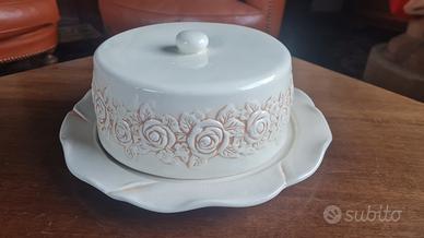 Centrotavola/contenitore torta ceramica rose