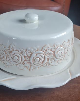 Centrotavola/contenitore torta ceramica rose