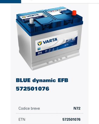 Batteria auto VARTA 12v 72Ah EFB 760a Start&Stop