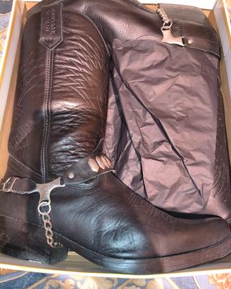 Stivali Texani/Cowboy in Vera Pelle Nera 