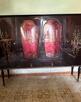 Mobile bar / vetrina anni ’50 – vetro decorato ner