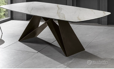 TAVOLO IN CERAMICA BASAMENTO ACCIAIO 220 x 110cm