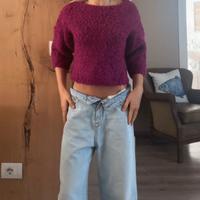 Maglione corto fucsia in bouclé – Rinascimento