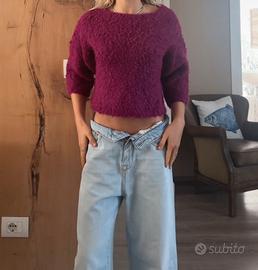 Maglione corto fucsia in bouclé – Rinascimento