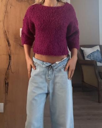 Maglione corto fucsia in bouclé – Rinascimento