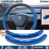 COPRIVOLANTE per TESLA Effetto FIBRA CARBONIO Blu