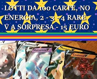 Pokemon GCC: lotti sorpresa 100 carte, 2,3,4 rare