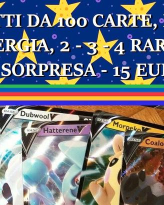 Pokemon GCC: lotti sorpresa 100 carte, 2,3,4 rare