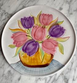 Piatto idecorato a mano vintage anni '80