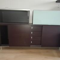 2 pensili in legno e cristallo acidato