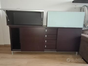 2 pensili in legno e cristallo acidato