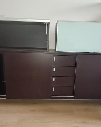 2 pensili in legno e cristallo acidato