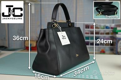 Borsa a mano nera in vera pelle Jackie & Celine