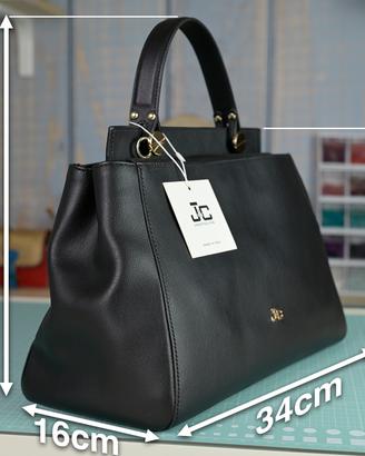 Borsa a mano nera in vera pelle Jackie & Celine