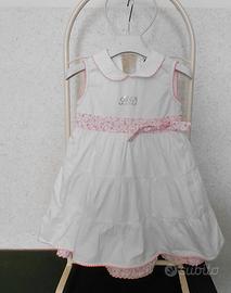 vestito bianco a balze con ricami rosa 100% cotone